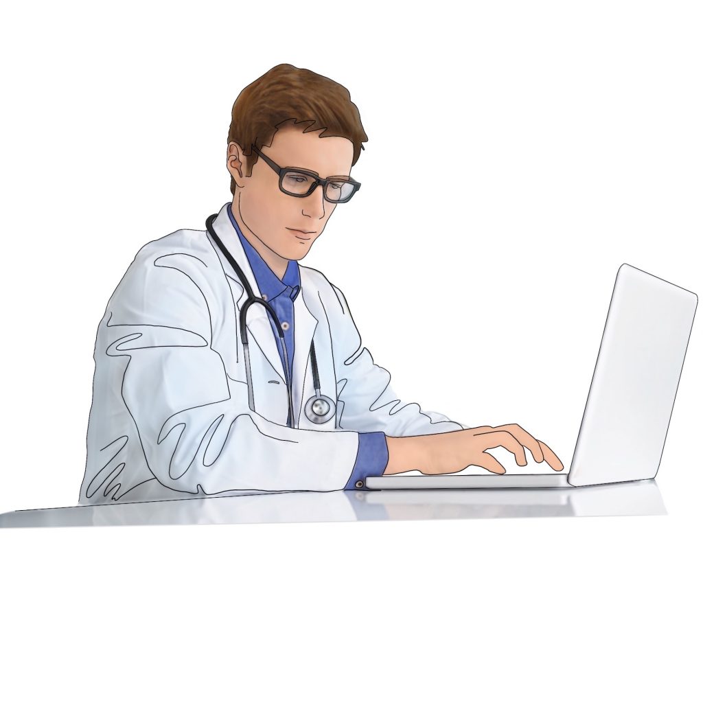 Un dibujo de un proveedor médico que ordena un análisis de sueño en casa de Snap para el diagnóstico de apnea del sueño