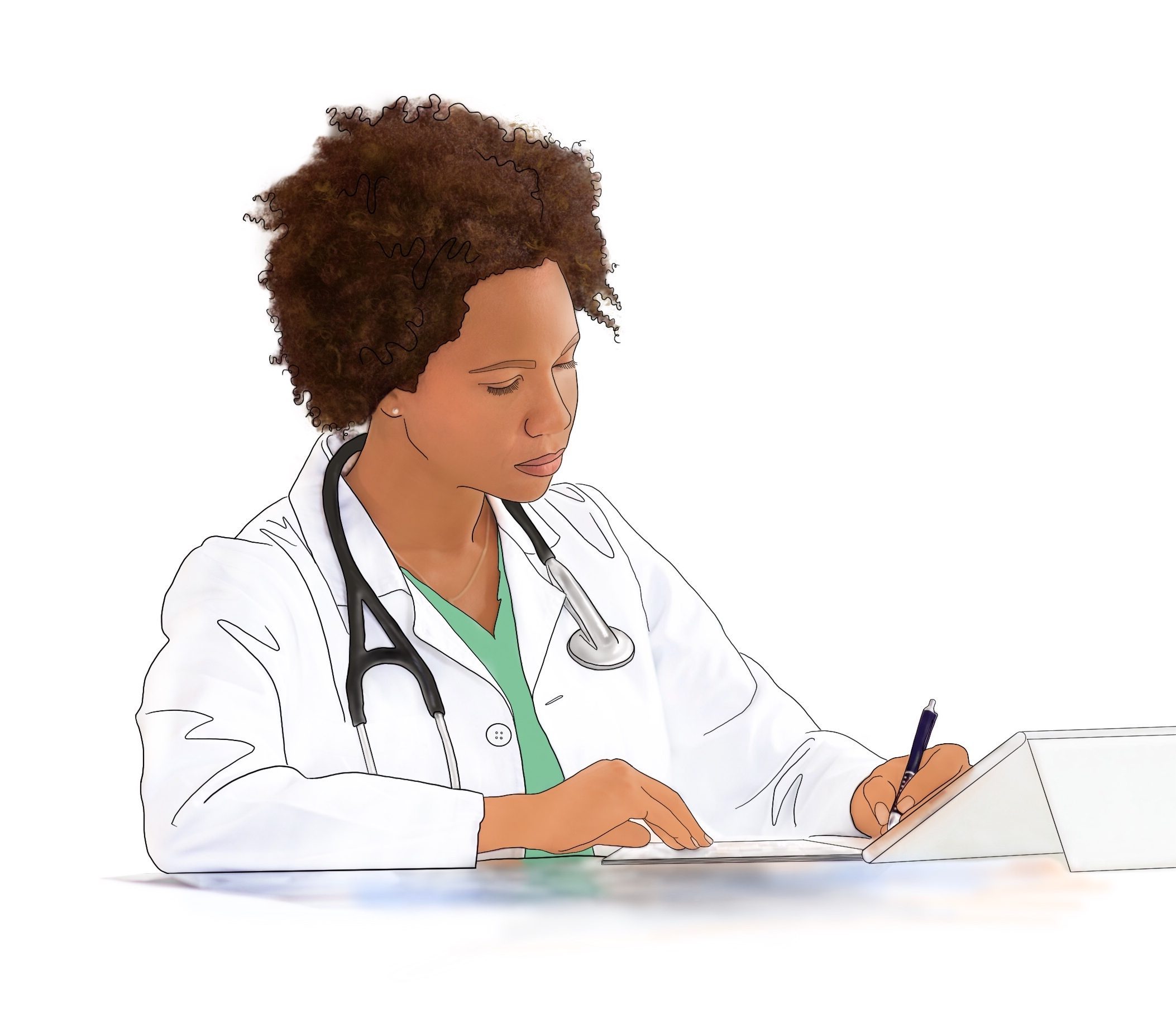A drawing of a medical provider writing an order for treatment for sleep apnea