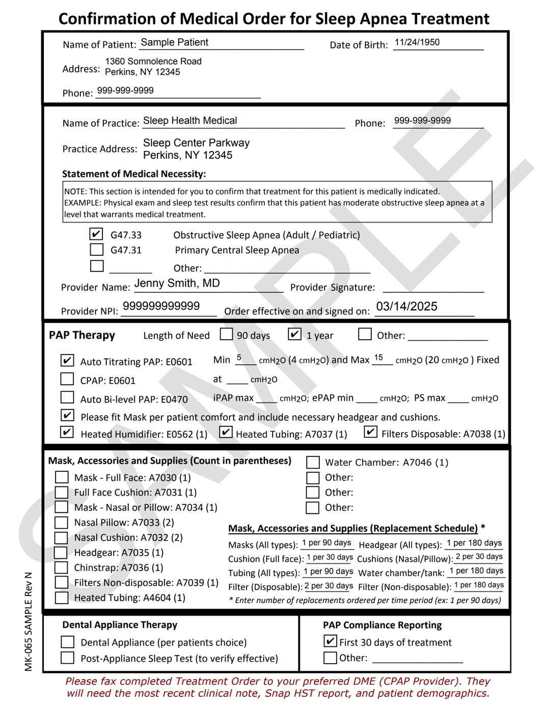 Sample MOT Form